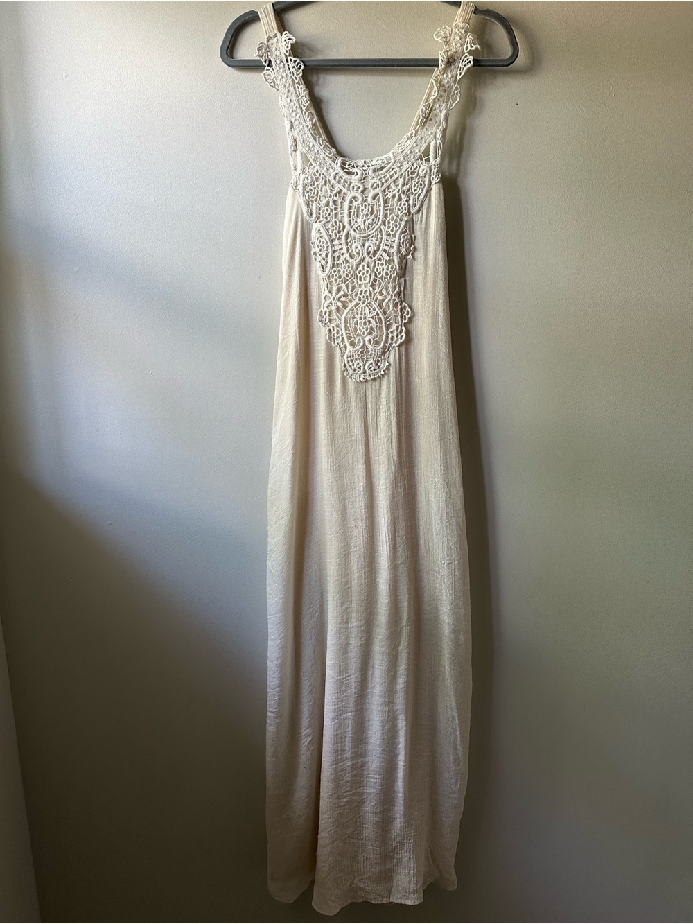 Pink Blush Cream Crochet-Front Sleeveless Maxi Dress Size S Boho Gauzy Beachy
